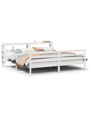 Giroletto con Testiera Bianco 200x200 cm Legno Massello di Pino