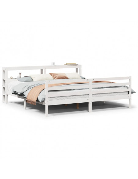 Giroletto con Testiera Bianco 200x200 cm Legno Massello di Pino