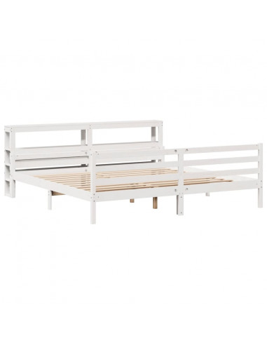 Giroletto con Testiera Bianco 200x200 cm Legno Massello di Pino