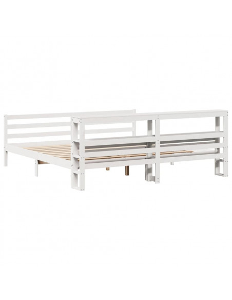 Giroletto con Testiera Bianco 200x200 cm Legno Massello di Pino
