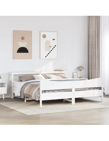 Giroletto con Testiera Bianco 200x200 cm Legno Massello di Pino