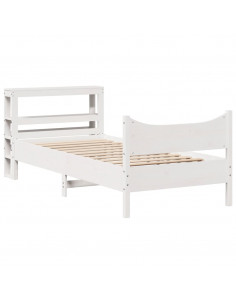 Giroletto con Testiera Bianco 75x190 cm Legno Massello di Pino