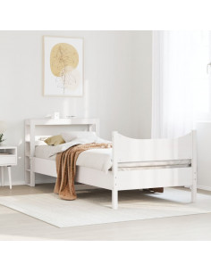 Giroletto con Testiera Bianco 75x190 cm Legno Massello di Pino 2