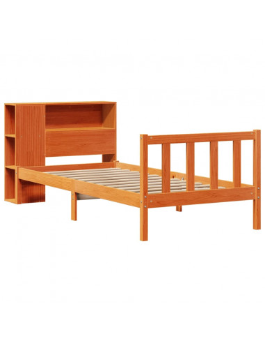 Letto Libreria senza Materasso Marrone Cera 75x190 cm in Pino