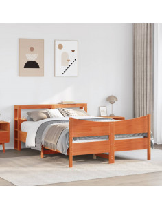 Giroletto con Testiera Marrone Cera 140x190 cm Massello Pino 2