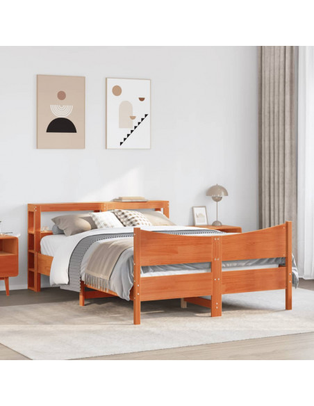 Giroletto con Testiera Marrone Cera 140x190 cm Massello Pino