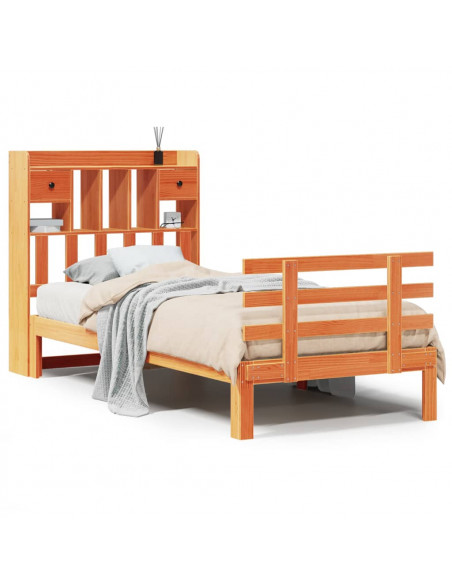 Letto Libreria senza Materasso Marrone Cera 90x190 cm in Pino
