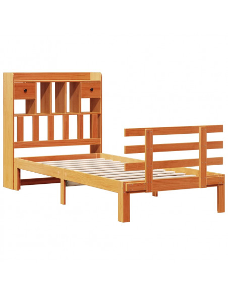 Letto Libreria senza Materasso Marrone Cera 90x190 cm in Pino