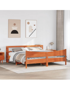 Giroletto con Testiera Marrone Cera 180x200 cm Massello Pino 2