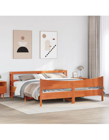 Giroletto con Testiera Marrone Cera 200x200 cm Massello Pino