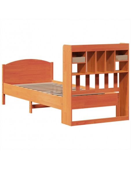 Letto Libreria senza Materasso Marrone Cera 90x190 cm in Pino