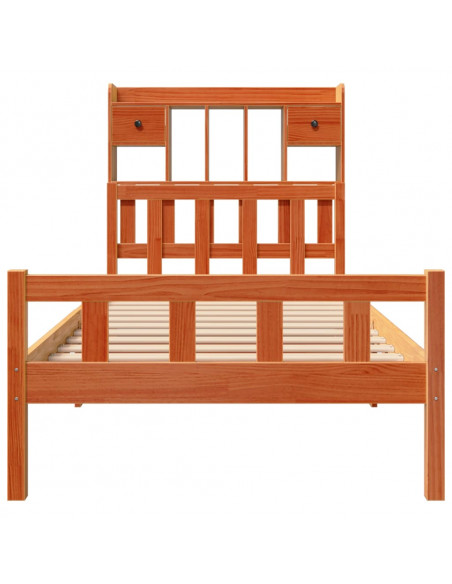 Letto Libreria senza Materasso Marrone Cera 90x190 cm in Pino