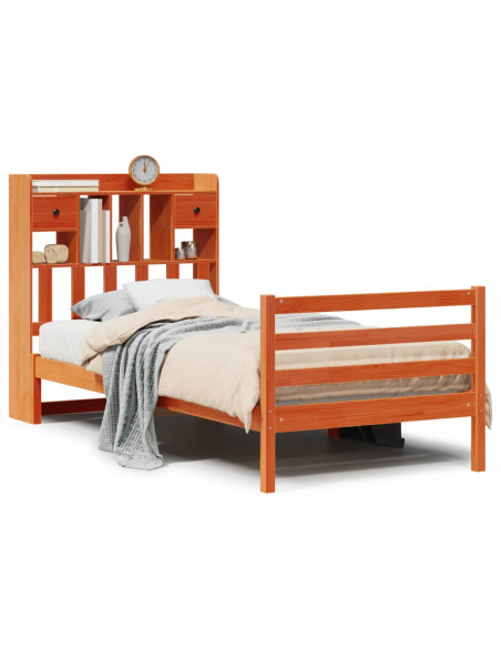 Letto Libreria senza Materasso Marrone Cera 90x190 cm in Pino