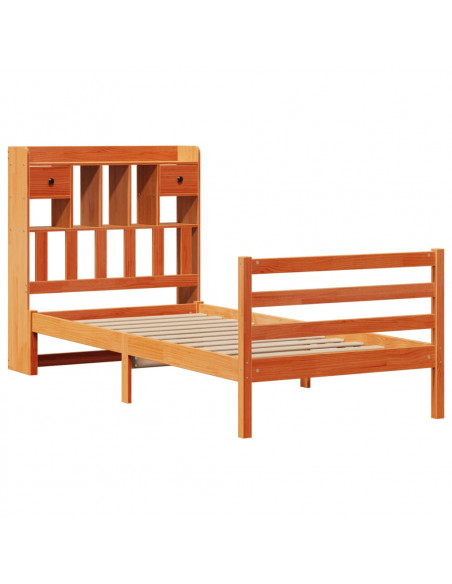 Letto Libreria senza Materasso Marrone Cera 90x190 cm in Pino