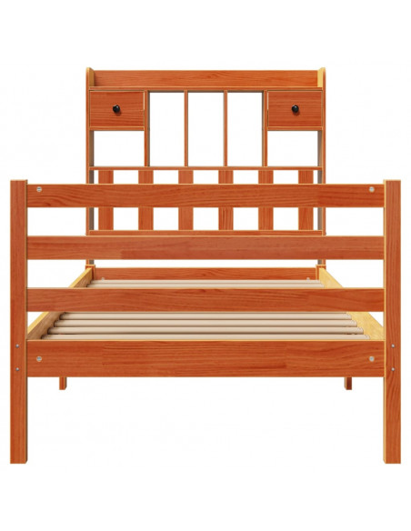 Letto Libreria senza Materasso Marrone Cera 90x190 cm in Pino