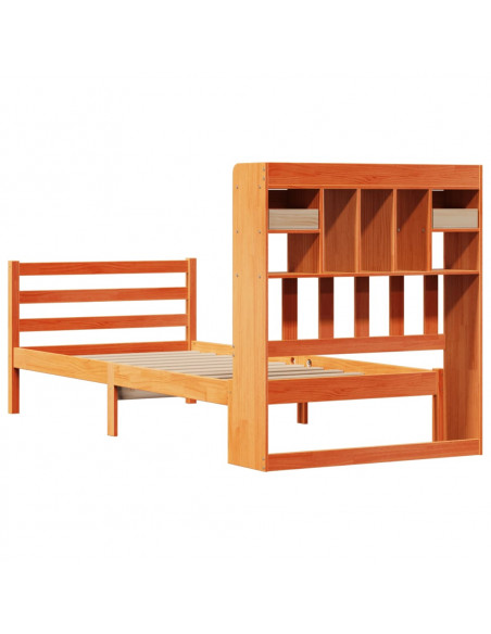 Letto Libreria senza Materasso Marrone Cera 90x190 cm in Pino