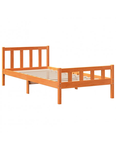 Giroletto con Testiera Marrone Cera 90x190 cm Massello Pino