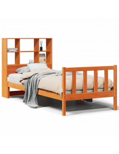 Letto Libreria senza Materasso Marrone Cera 90x190 cm in Pino