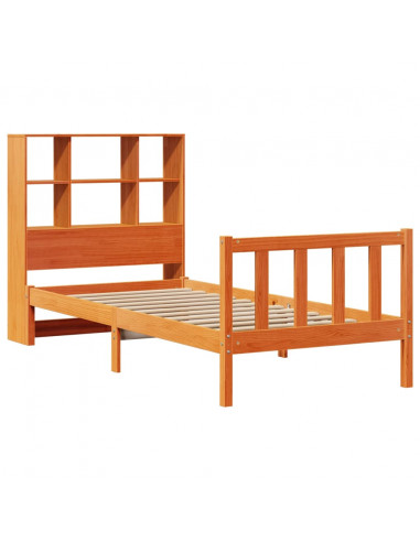 Letto Libreria senza Materasso Marrone Cera 90x190 cm in Pino