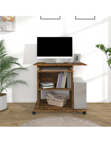 Scrivania per Computer Rovere Fumo 80x50x75cm Legno Multistrato