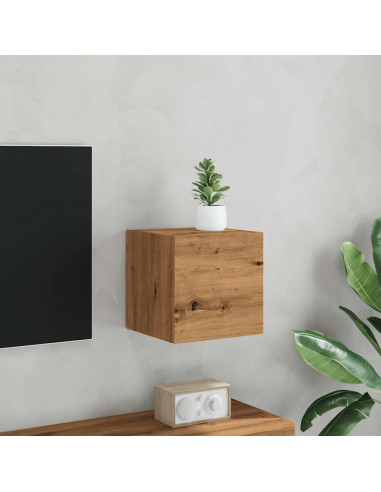 Armadietto TV Montato a Parete Rovere Artigianale 30,5x30x30 cm