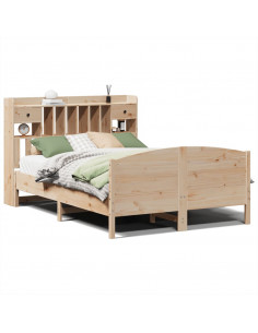 Letto Libreria senza Materasso 140x190 cm in Legno di Pino