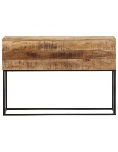 Tavolo Consolle 110x30x75cm Legno Massello Mango Grezzo e Ferro