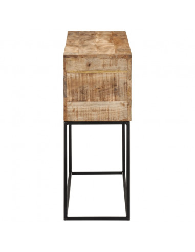 Tavolo Consolle 110x30x75cm Legno Massello Mango Grezzo e Ferro