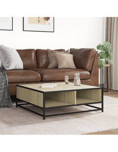 Tavolino Rovere Sonoma 80x80x30 cm in Truciolato e Metallo