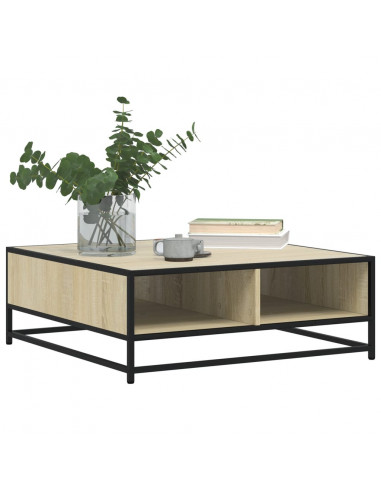 Tavolino Rovere Sonoma 80x80x30 cm in Truciolato e Metallo