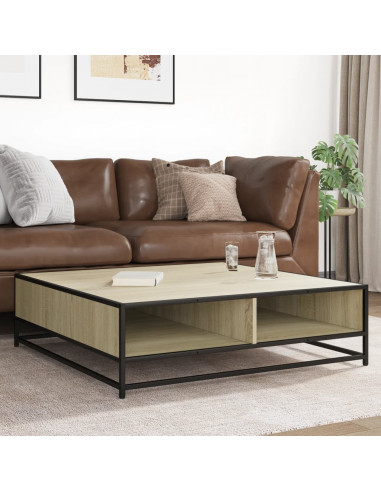 Tavolino Rovere Sonoma 100x100x30 cm in Truciolato e Metallo