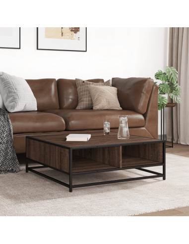 Tavolino Rovere Marrone 80x80x30 cm in Truciolato e Metallo