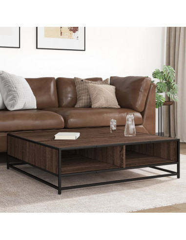 Tavolino Rovere Marrone 100x100x30 cm in Truciolato e Metallo