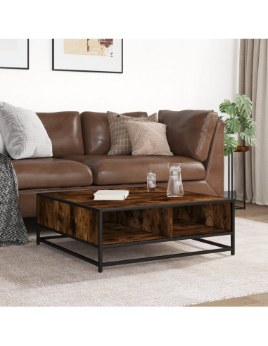 Tavolino Rovere Fumo 80x80x30 cm in Truciolato e Metallo