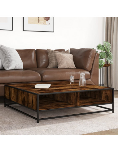 Tavolino Rovere Fumo 100x100x30 cm in Truciolato e Metallo