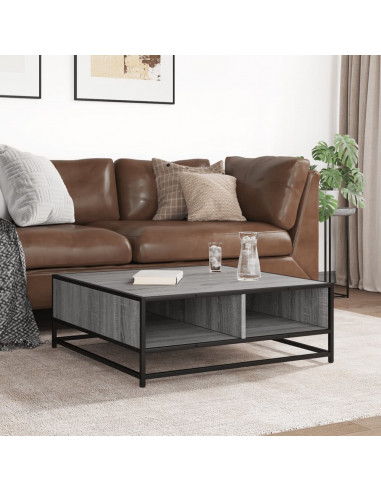 Tavolino Grigio Sonoma 80x80x30 cm in Truciolato e Metallo