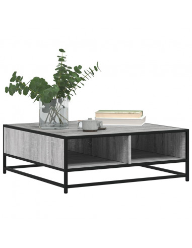 Tavolino Grigio Sonoma 80x80x30 cm in Truciolato e Metallo