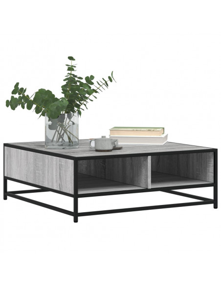 Tavolino Grigio Sonoma 80x80x30 cm in Truciolato e Metallo