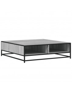 Tavolino Grigio Sonoma 100x100x30 cm in Truciolato e Metallo