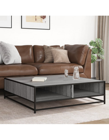 Tavolino Grigio Sonoma 100x100x30 cm in Truciolato e Metallo