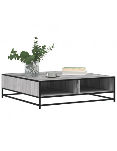 Tavolino Grigio Sonoma 100x100x30 cm in Truciolato e Metallo