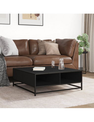 Tavolino da Salotto Nero 80x80x30 cm in Truciolato e Metallo