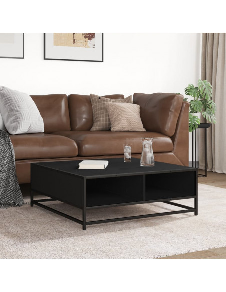 Tavolino da Salotto Nero 80x80x30 cm in Truciolato e Metallo