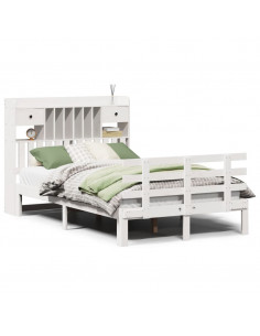 Letto Libreria senza Materasso Bianco 135x190 cm Legno di Pino