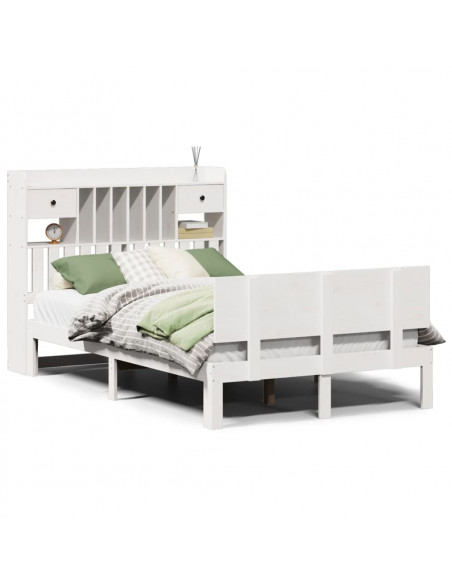 Letto Libreria senza Materasso Bianco 135x190 cm Legno di Pino