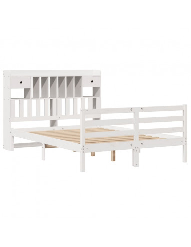 Letto Libreria senza Materasso Bianco 140x190 cm Legno di Pino