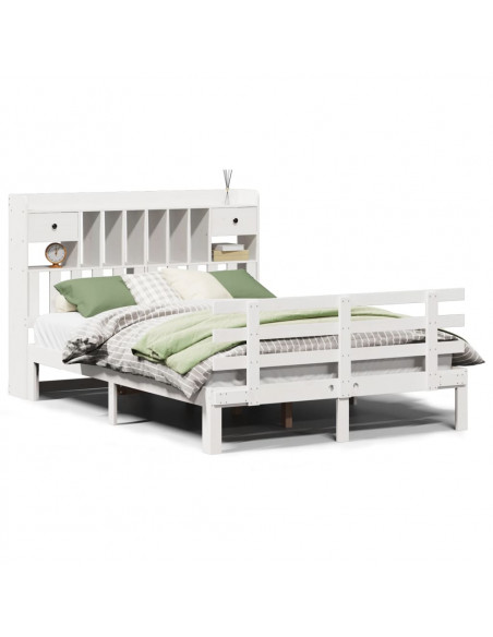 Letto Libreria senza Materasso Bianco 140x190 cm Legno di Pino
