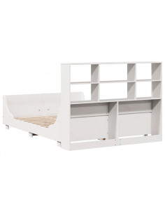 Letto Libreria senza Materasso Bianco 160x200 cm Legno Massello 2