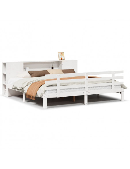 Letto Libreria senza Materasso Bianco 200x200 cm Legno di Pino