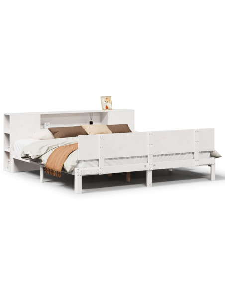 Letto Libreria senza Materasso Bianco 200x200 cm Legno di Pino